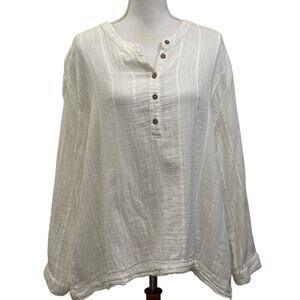 Cream cotton gauze top, XL, staple, normcore, lounge, everyday, layering, rustic